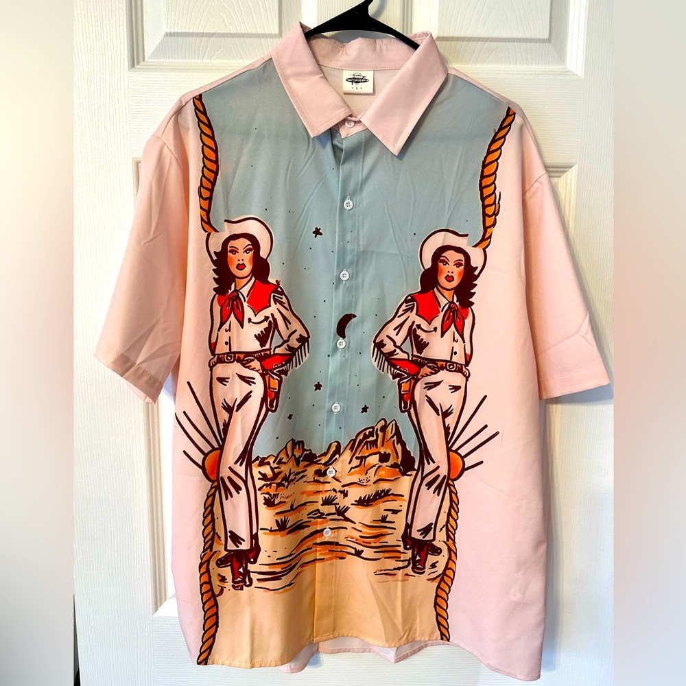 Fydude Men'S Western Cowgirl Vintage Print Shirt